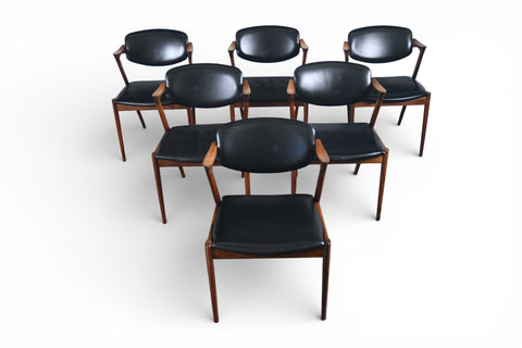 SET OF SIX KAI KRISTIANSEN MODEL 42 DINING CHAIRS IN ROSEWOOD