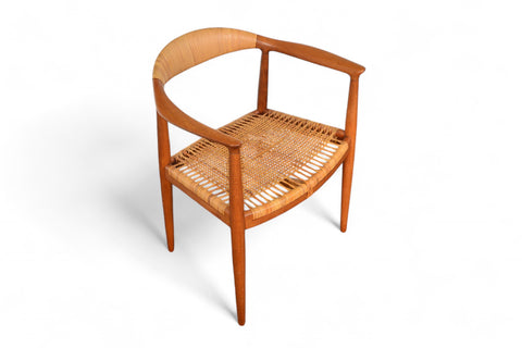 Hans Wegner JH-501 Round Chair in teak with cane seat, Danish 1949 vintage
