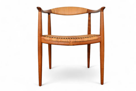 Hans Wegner teak Round Chair JH-501 with cane seat, mid-century Danish furniture classic