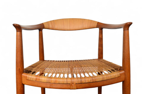 Iconic Wegner JH-501 Round Chair in teak wood frame with handwoven cane seating