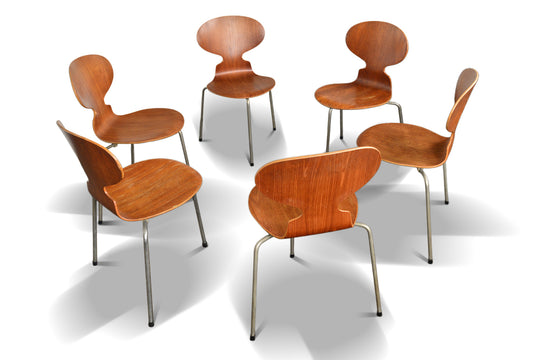 SET OF SIX ARNE JACOBSEN "ANT" CHAIRS IN TEAK