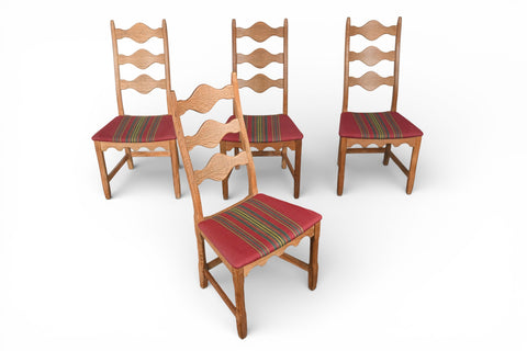 SET OF FOUR HIGHBACK DINING CHAIRS IN OAK BY HENNING KJAERNULF
