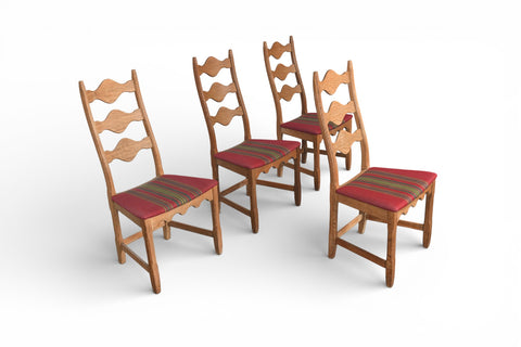 SET OF FOUR HIGHBACK DINING CHAIRS IN OAK BY HENNING KJAERNULF