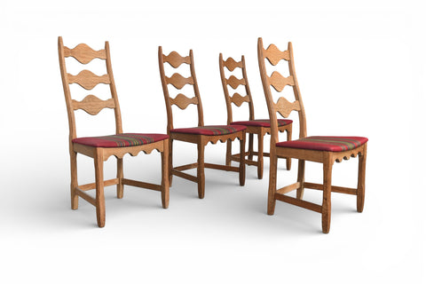SET OF FOUR HIGHBACK DINING CHAIRS IN OAK BY HENNING KJAERNULF