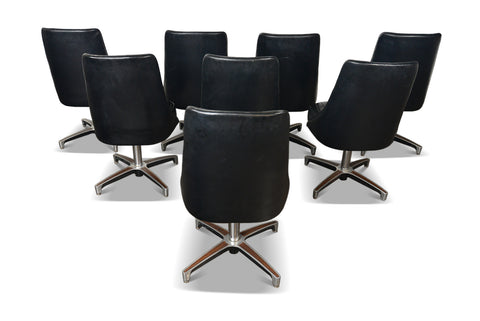 Period perfect Chromcraft black vinyl swivel chairs in excellent original condition
