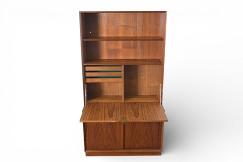 SVEND AAGE RASMUSSEN TEAK CREDENZA WITH SECRETARY DESK / BOOKCASE HUTCH