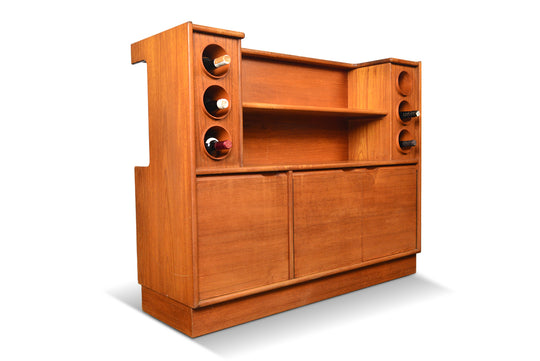 FREESTANDING TEAK COCKTAIL BAR WITH WHITE LAMINATE TOP