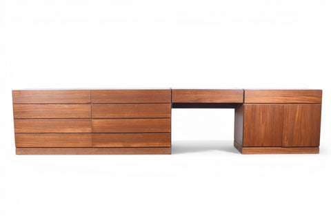 ARNE WAHL IVERSEN TEAK EIGHT DRAWER DRESSER VANITY CREDENZA SUITE | DANISH MODERN 1960s