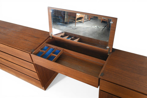 ARNE WAHL IVERSEN TEAK EIGHT DRAWER DRESSER VANITY CREDENZA SUITE | DANISH MODERN 1960s