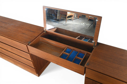 ARNE WAHL IVERSEN TEAK EIGHT DRAWER DRESSER VANITY CREDENZA SUITE | DANISH MODERN 1960s