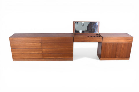 ARNE WAHL IVERSEN TEAK EIGHT DRAWER DRESSER VANITY CREDENZA SUITE | DANISH MODERN 1960s