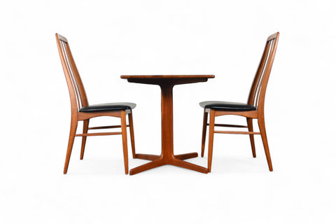 Solid teak small pedestal table with clean lines and smooth finish.
