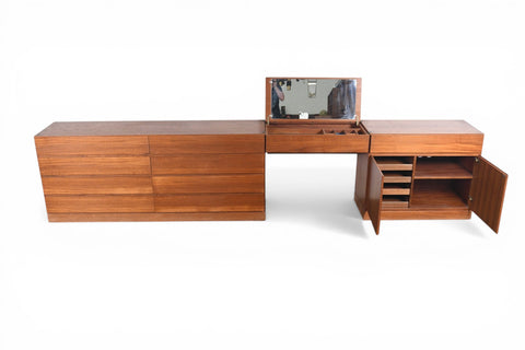 ARNE WAHL IVERSEN TEAK EIGHT DRAWER DRESSER VANITY CREDENZA SUITE | DANISH MODERN 1960s