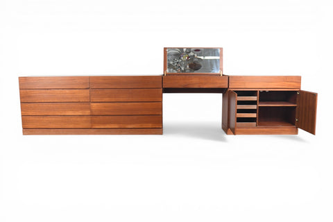 ARNE WAHL IVERSEN TEAK EIGHT DRAWER DRESSER VANITY CREDENZA SUITE | DANISH MODERN 1960s