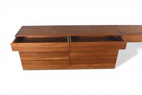 ARNE WAHL IVERSEN TEAK EIGHT DRAWER DRESSER VANITY CREDENZA SUITE | DANISH MODERN 1960s