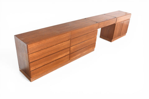 ARNE WAHL IVERSEN TEAK EIGHT DRAWER DRESSER VANITY CREDENZA SUITE | DANISH MODERN 1960s