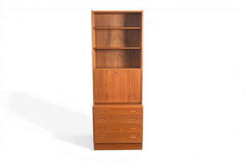 CARLO JENSEN FOUR DRAWER CHEST WITH DROP FRONT HUTCH BY HUNDEVAD + CO | DANISH MODERN 1960s