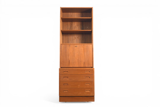 CARLO JENSEN FOUR DRAWER CHEST WITH DROP FRONT HUTCH BY HUNDEVAD + CO | DANISH MODERN 1960s