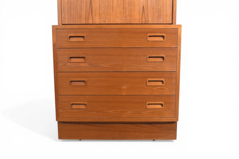 CARLO JENSEN FOUR DRAWER CHEST WITH DROP FRONT HUTCH BY HUNDEVAD + CO | DANISH MODERN 1960s