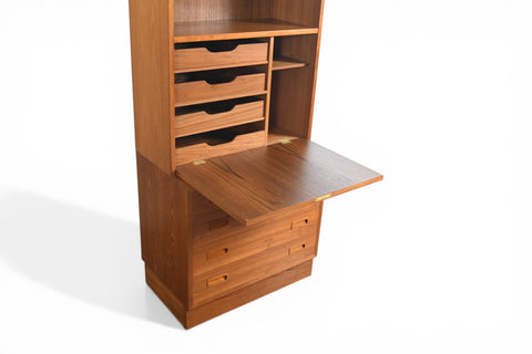 CARLO JENSEN FOUR DRAWER CHEST WITH DROP FRONT HUTCH BY HUNDEVAD + CO | DANISH MODERN 1960s