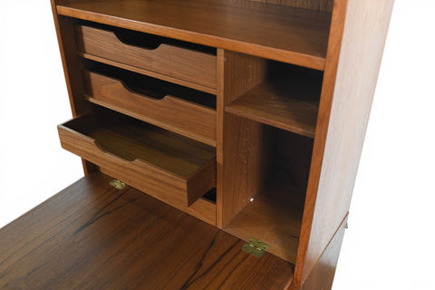 CARLO JENSEN FOUR DRAWER CHEST WITH DROP FRONT HUTCH BY HUNDEVAD + CO | DANISH MODERN 1960s