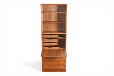 CARLO JENSEN FOUR DRAWER CHEST WITH DROP FRONT HUTCH BY HUNDEVAD + CO | DANISH MODERN 1960s