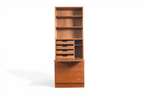 CARLO JENSEN FOUR DRAWER CHEST WITH DROP FRONT HUTCH BY HUNDEVAD + CO | DANISH MODERN 1960s