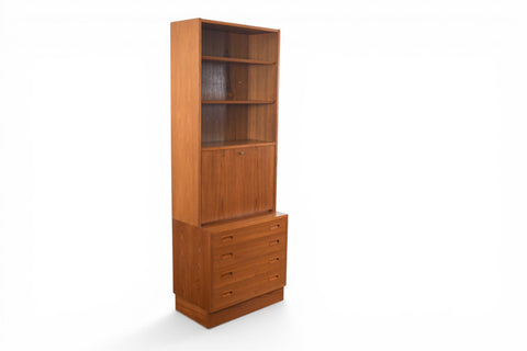 CARLO JENSEN FOUR DRAWER CHEST WITH DROP FRONT HUTCH BY HUNDEVAD + CO | DANISH MODERN 1960s