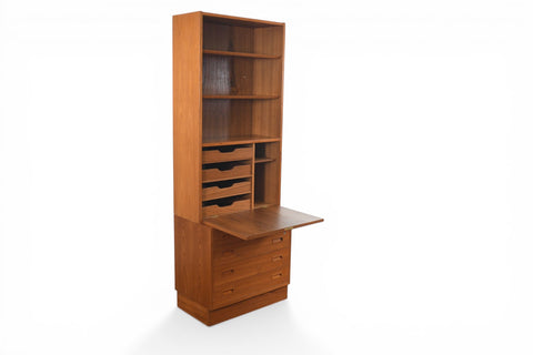 CARLO JENSEN FOUR DRAWER CHEST WITH DROP FRONT HUTCH BY HUNDEVAD + CO | DANISH MODERN 1960s