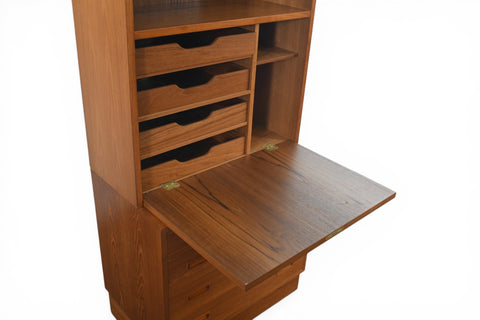 CARLO JENSEN FOUR DRAWER CHEST WITH DROP FRONT HUTCH BY HUNDEVAD + CO | DANISH MODERN 1960s