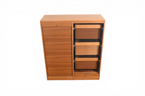 DANISH MODERN TAMBOUR LOCKING FILE CABINET IN TEAK | 1960s