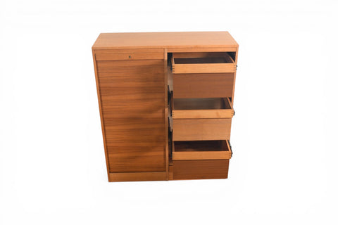 DANISH MODERN TAMBOUR LOCKING FILE CABINET IN TEAK | 1960s
