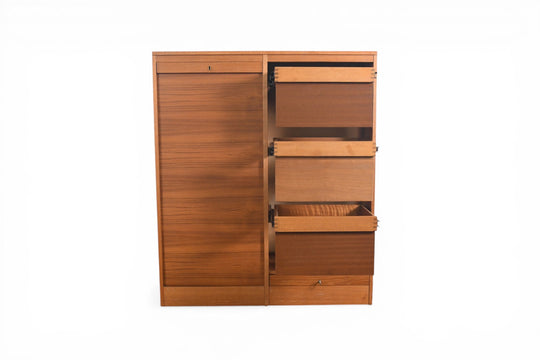 DANISH MODERN TAMBOUR LOCKING FILE CABINET IN TEAK | 1960s