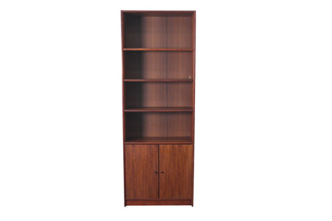 NARROW + TALL DANISH TEAK BOOKCASE WITH LOWER DOORS