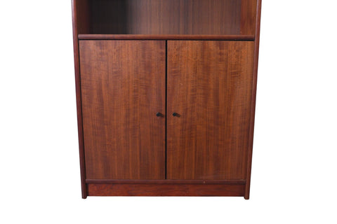 NARROW + TALL DANISH TEAK BOOKCASE WITH LOWER DOORS