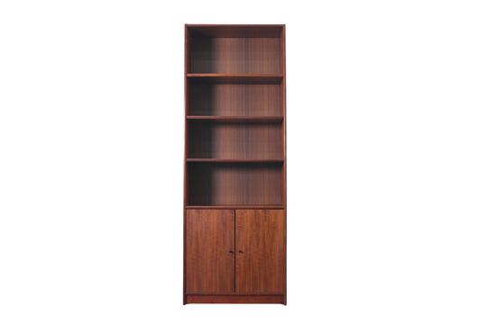 NARROW + TALL DANISH TEAK BOOKCASE WITH LOWER DOORS