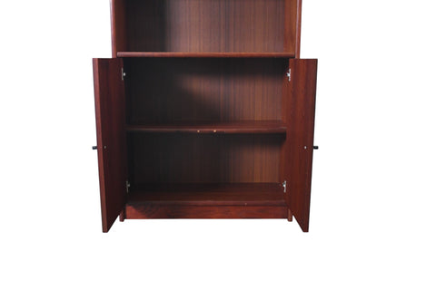 NARROW + TALL DANISH TEAK BOOKCASE WITH LOWER DOORS