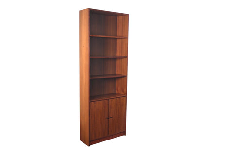NARROW + TALL DANISH TEAK BOOKCASE WITH LOWER DOORS
