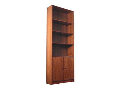 NARROW + TALL DANISH TEAK BOOKCASE WITH LOWER DOORS