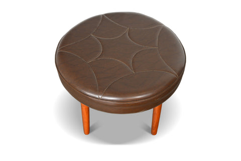 ROUND TEAK MID CENTURY OTTOMAN
