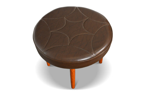 ROUND TEAK MID CENTURY OTTOMAN