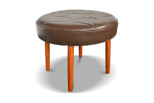 ROUND TEAK MID CENTURY OTTOMAN