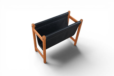 DANISH TEAK + VINYL MAGAZINE RACK, 1960s