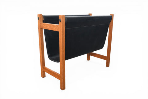 DANISH TEAK + VINYL MAGAZINE RACK, 1960s