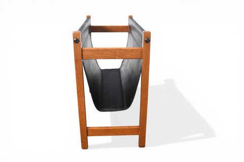 DANISH TEAK + VINYL MAGAZINE RACK, 1960s