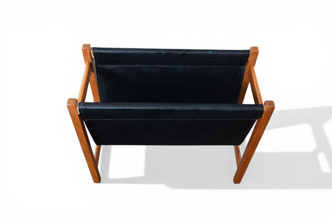 DANISH TEAK + VINYL MAGAZINE RACK, 1960s