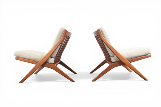 PAIR OF FOLKE OHLSSON SCISSOR CHAIRS IN TEAK FOR DUX
