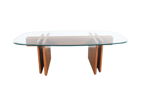 GORGEOUS GUSTAV GAARDE INTERLOCKING SOLID TEAK + GLASS COFFEE TABLE