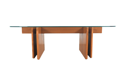 GORGEOUS GUSTAV GAARDE INTERLOCKING SOLID TEAK + GLASS COFFEE TABLE