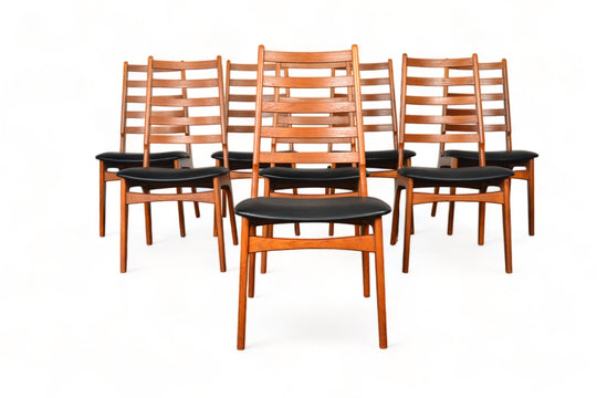 SET OF EIGHT DANISH HIGHBACK DINING CHAIRS IN TEAK